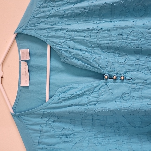 Soft Surroundings Blue Quilted Tunic Top Pullover Dress, Double Slits Cotton MP - Picture 10 of 13